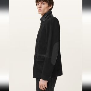 All Saints Survey Slim Fit Black Leather Blazer Jacket Distressed Layered M